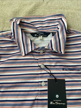Ben Sherman Pink and Navy Striped Polo